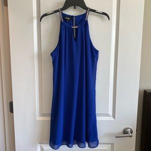 NWT Royal Blue with gold halter flowy dress